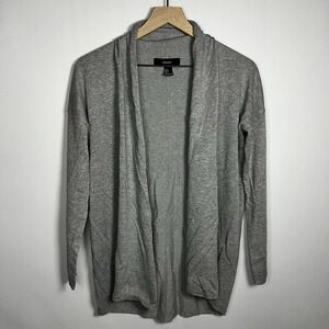 Forever 21 Sweater Women Size Small Gray Open Front Collared 3/4 Sleeve Cardigan